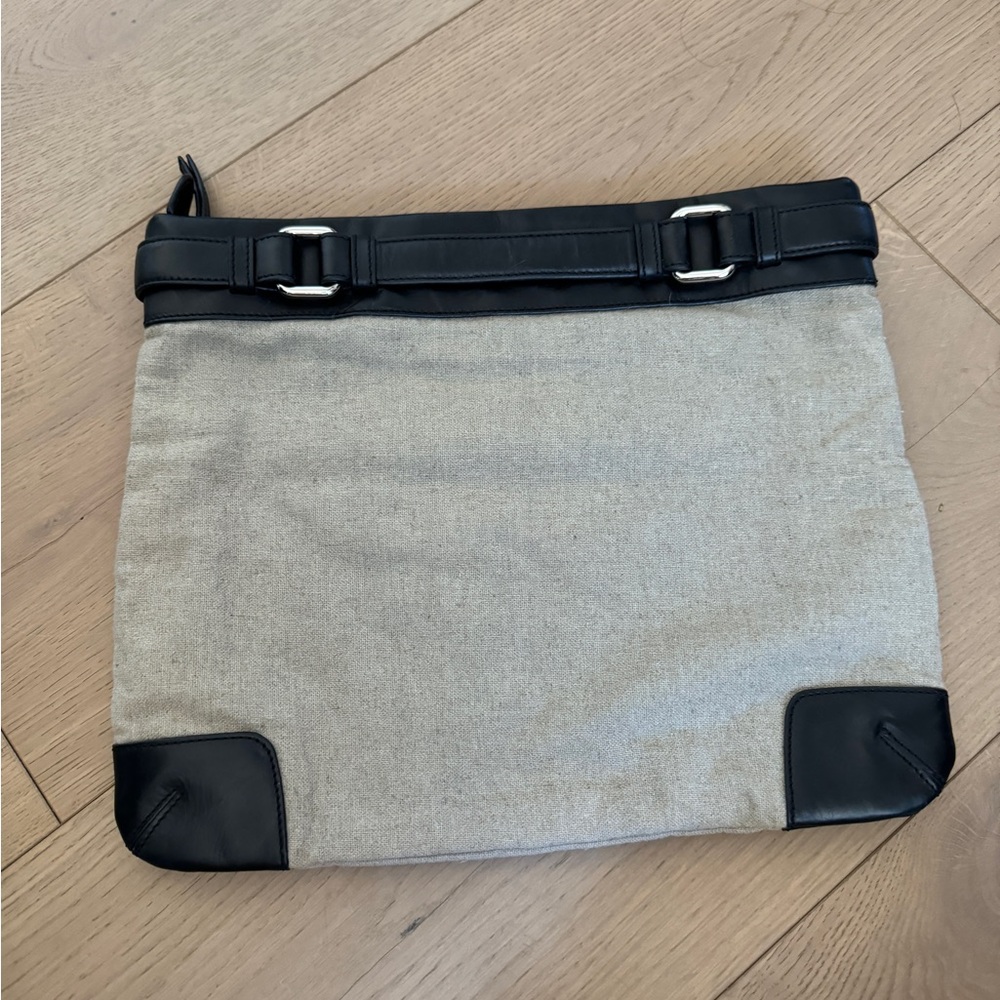 Leather and linen pouch